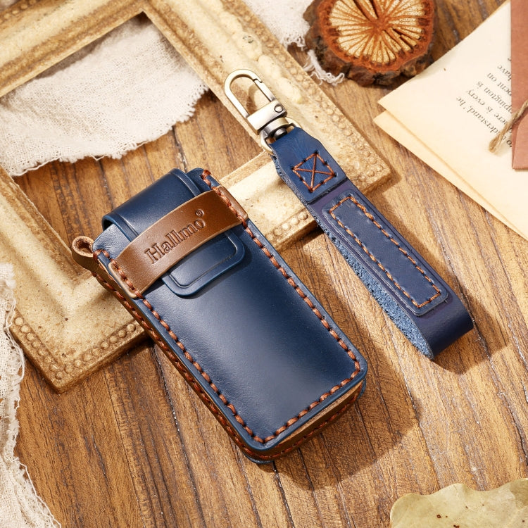 Hallmo Car Cowhide Leather Key Protective Cover Key Case for Trumpchi GS4 2021 C Style(Blue) - free shipping - PMC TechLife - Order now!