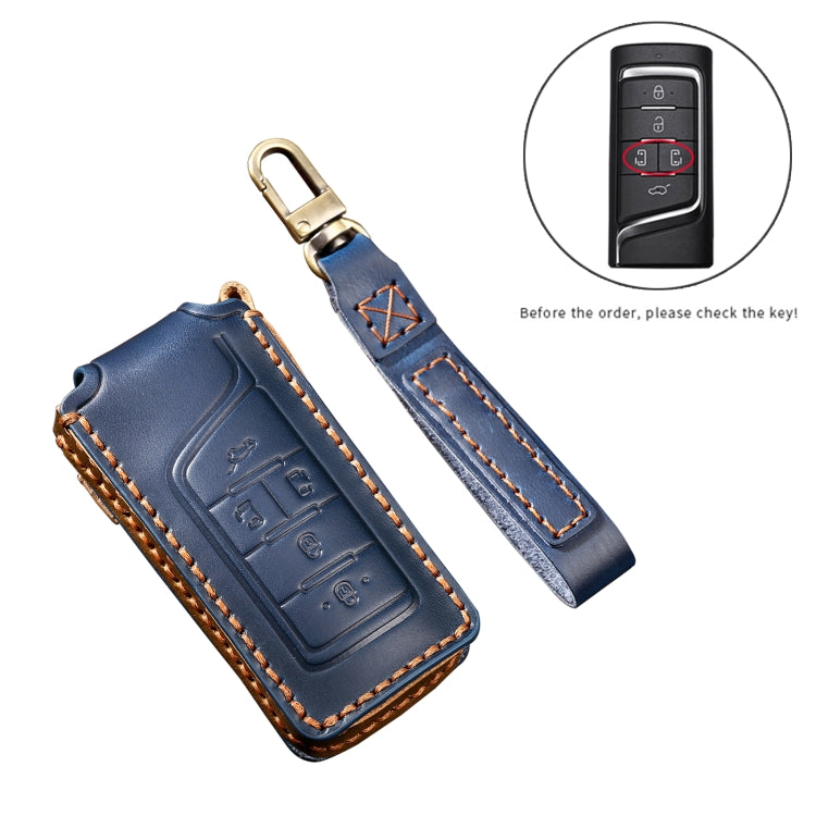 Hallmo Car Cowhide Leather Key Protective Cover Key Case for Trumpchi GS4 2021 C Style(Blue) - free shipping - PMC TechLife - Order now!
