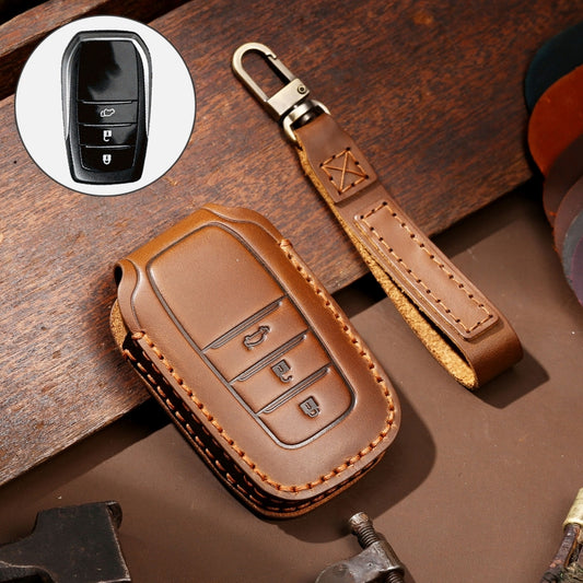 Hallmo Car Cowhide Leather Key Protective Cover Key Case for Toyota Corolla 2017 3-button(Brown) - free shipping - PMC Jewellery - Order now!