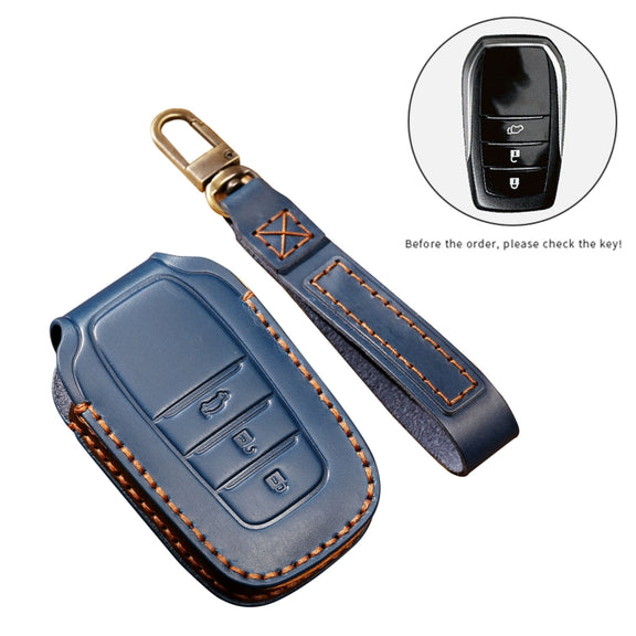 Hallmo Car Cowhide Leather Key Protective Cover Key Case for Toyota Corolla 2017 3-button(Brown)