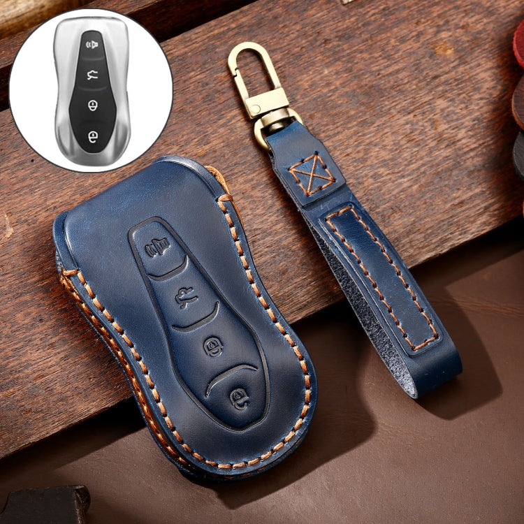 Hallmo Car Cowhide Leather Key Protective Cover Key Case for Geely Emgrand A Style(Blue) - Car Key Cases by Hallmo | Online Shopping South Africa | PMC TechLife | Buy Now Pay Later Mobicred