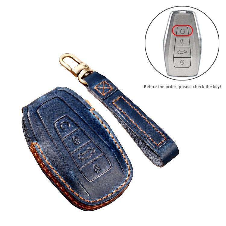 Hallmo Car Cowhide Leather Key Protective Cover Key Case for Geely Emgrand B Style(Blue) - Car Key Cases by Hallmo | Online Shopping South Africa | PMC TechLife | Buy Now Pay Later Mobicred