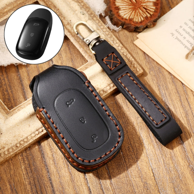 Hallmo Car Cowhide Leather Key Protective Cover Key Case for LEADING IDEAL One(Black) - Car Key Cases by Hallmo | Online Shopping South Africa | PMC TechLife | Buy Now Pay Later Mobicred