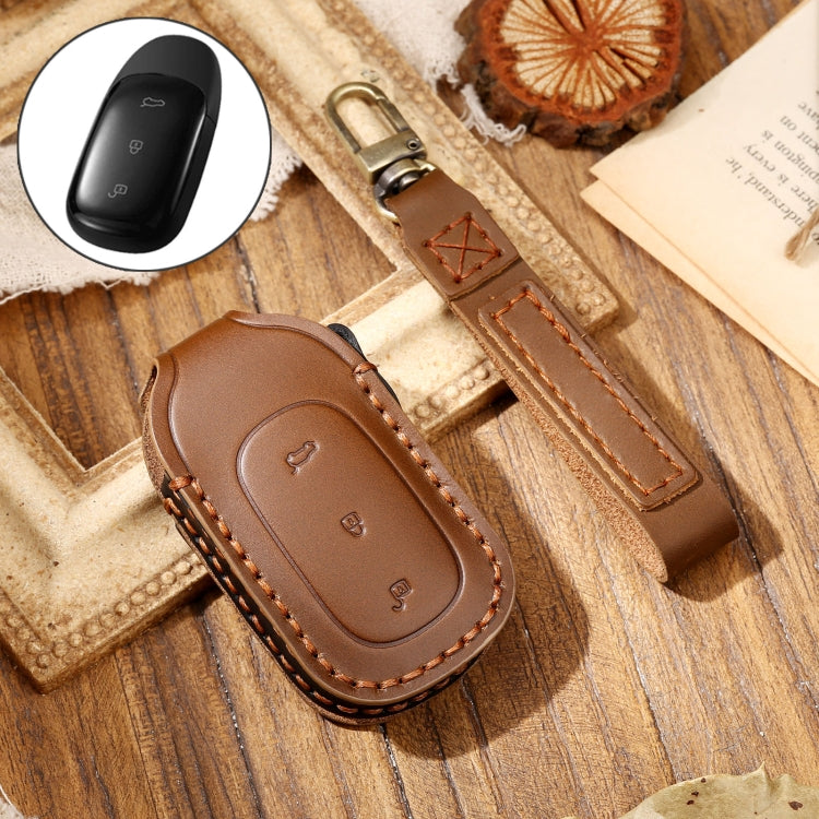 Hallmo Car Cowhide Leather Key Protective Cover Key Case for LEADING IDEAL One(Brown) - Car Key Cases by Hallmo | Online Shopping South Africa | PMC TechLife | Buy Now Pay Later Mobicred