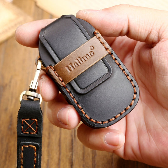 Hallmo Car Cowhide Leather Key Protective Cover Key Case for LEADING IDEAL One(Blue)