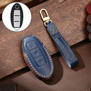 Hallmo Car Cowhide Leather Key Protective Cover Key Case for Nissan Sylphy 2-button(Blue)
