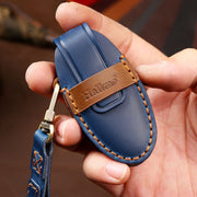 Hallmo Car Cowhide Leather Key Protective Cover Key Case for Nissan Sylphy 3-button Horn(Brown)