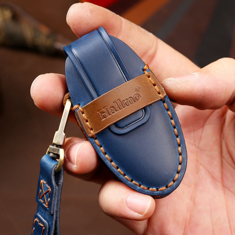 Hallmo Car Cowhide Leather Key Protective Cover Key Case for Nissan Sylphy 3-button Horn(Brown)