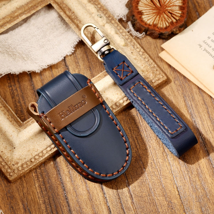 Hallmo Car Cowhide Leather Key Protective Cover Key Case for Tesla Model 3 / S A Style(Blue) - Car Key Cases by Hallmo | Online Shopping South Africa | PMC TechLife | Buy Now Pay Later Mobicred