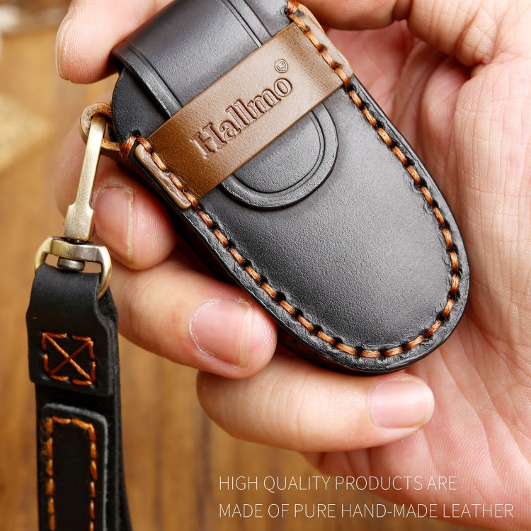 Hallmo Car Cowhide Leather Key Protective Cover Key Case for Tesla Model 3 / S A Style(Brown) - Car Key Cases by Hallmo | Online Shopping South Africa | PMC TechLife | Buy Now Pay Later Mobicred