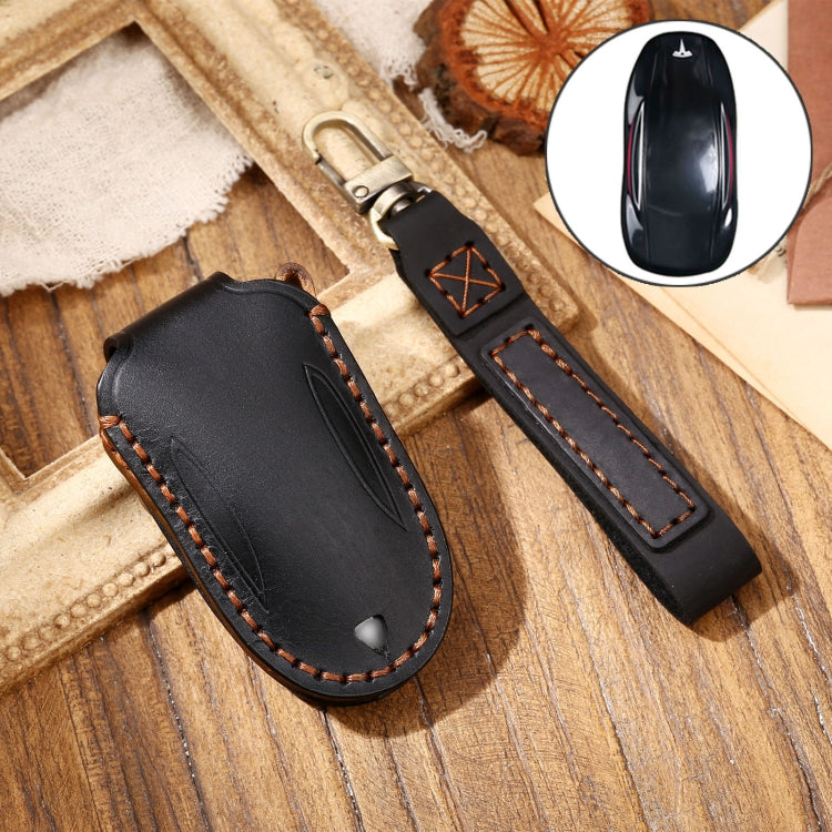 Hallmo Car Cowhide Leather Key Protective Cover Key Case for Tesla Model X B Style(Black) - free shipping - PMC TechLife - Order now!