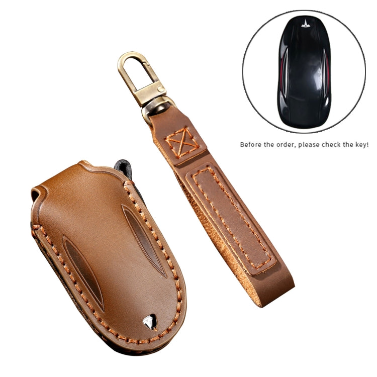 Hallmo Car Cowhide Leather Key Protective Cover Key Case for Tesla Model X B Style(Blue)