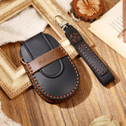 Hallmo Car Cowhide Leather Key Protective Cover Key Case for NIO ES6 / ES8(Black)