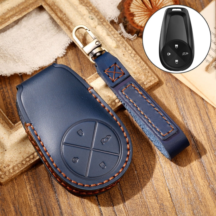 Hallmo Car Cowhide Leather Key Protective Cover Key Case for NIO ES6 / ES8(Blue) - Car Key Cases by Hallmo | Online Shopping South Africa | PMC TechLife | Buy Now Pay Later Mobicred