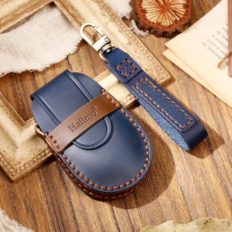 Hallmo Car Cowhide Leather Key Protective Cover Key Case for NIO ES6 / ES8(Blue) - Car Key Cases by Hallmo | Online Shopping South Africa | PMC TechLife | Buy Now Pay Later Mobicred