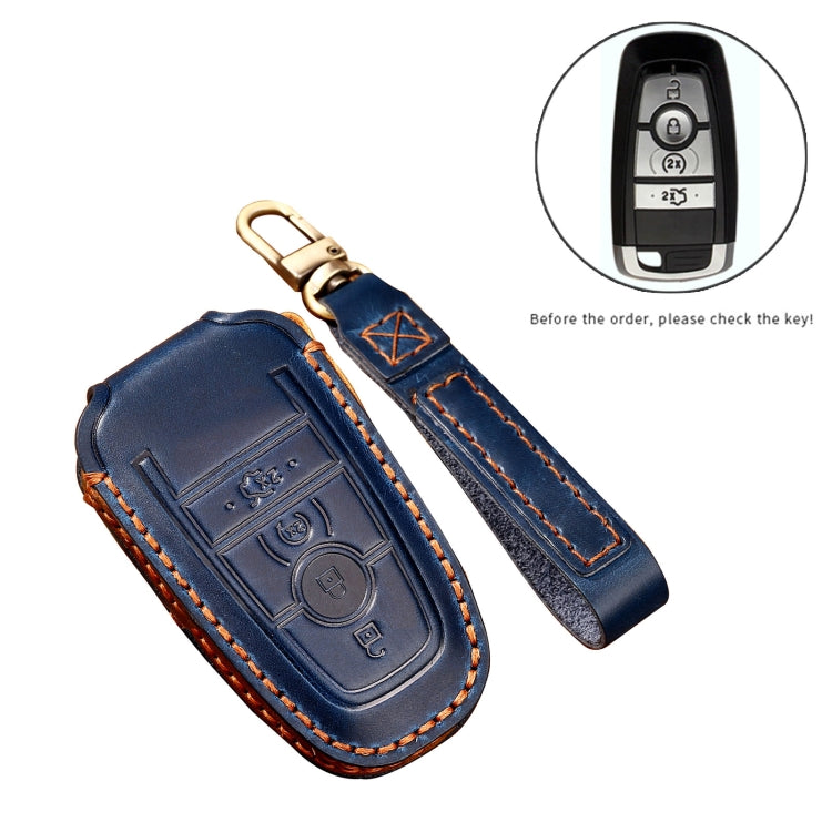 Hallmo Car Cowhide Leather Key Protective Cover Key Case for Ford Focus C Style(Brown) - Car Key Cases by Hallmo | Online Shopping South Africa | PMC TechLife | Buy Now Pay Later Mobicred