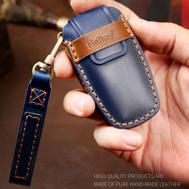 Hallmo Car Cowhide Leather Key Protective Cover Key Case for Ford Focus C Style(Blue) - Car Key Cases by Hallmo | Online Shopping South Africa | PMC TechLife | Buy Now Pay Later Mobicred