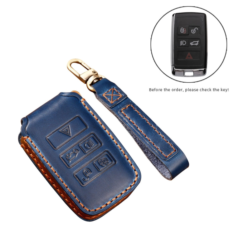 Hallmo Car Cowhide Leather Key Protective Cover Key Case for Land Rover Discovery 5 B Style(Blue) - Car Key Cases by Hallmo | Online Shopping South Africa | PMC TechLife | Buy Now Pay Later Mobicred