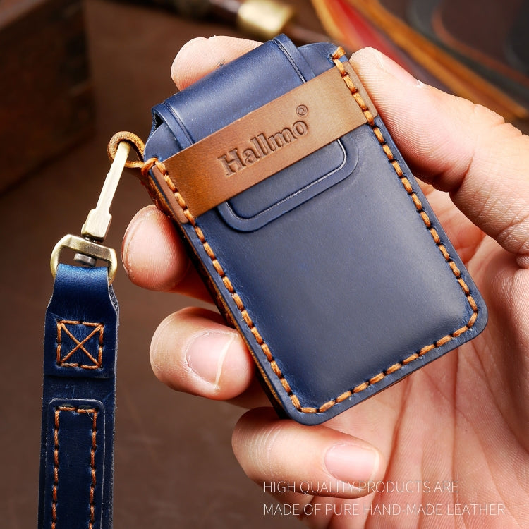 Hallmo Car Cowhide Leather Key Protective Cover Key Case for Mazda Axela 3-button(Blue) - Car Key Cases by Hallmo | Online Shopping South Africa | PMC TechLife | Buy Now Pay Later Mobicred