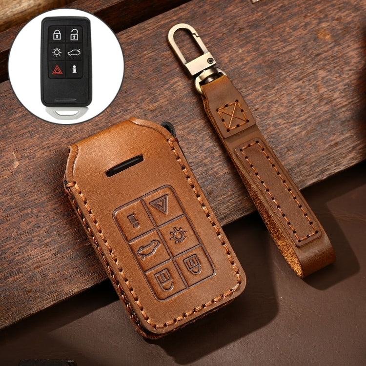 Hallmo Car Cowhide Leather Key Protective Cover Key Case for Volvo 6-button(Brown) - free shipping - PMC TechLife - Order now!