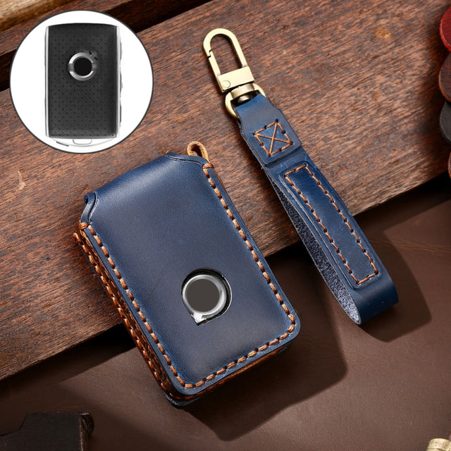 Hallmo Car Cowhide Leather Key Protective Cover Key Case for New Volvo(Blue)