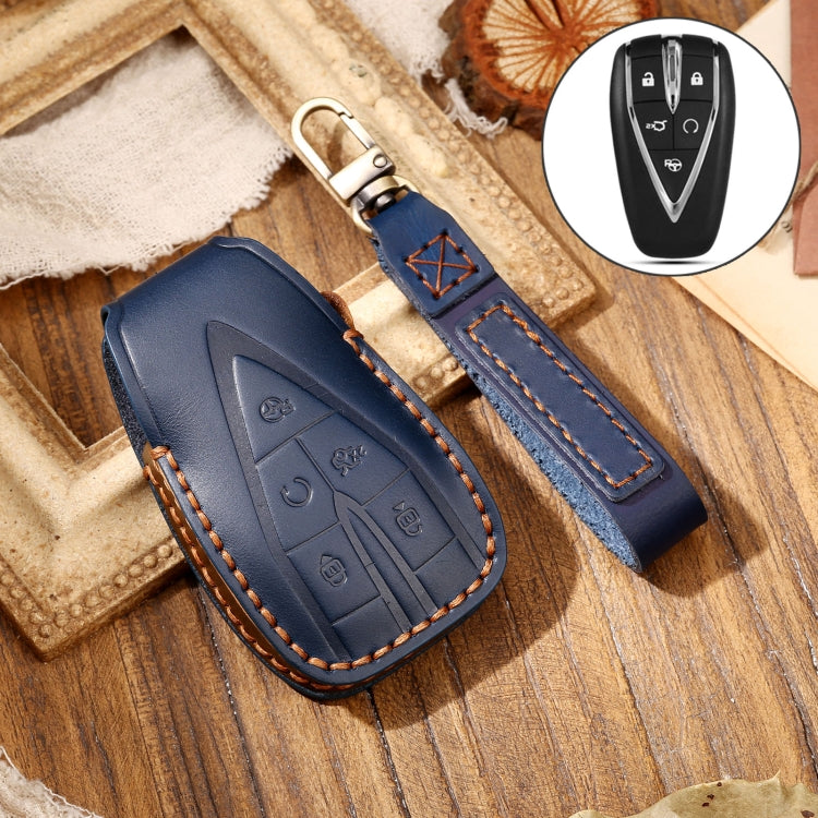 Hallmo Car Cowhide Leather Key Protective Cover Key Case for Changan CS75 Plus(Blue) - free shipping - PMC TechLife - Order now!