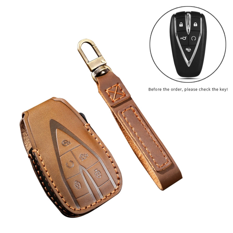Hallmo Car Cowhide Leather Key Protective Cover Key Case for Changan CS75 Plus(Brown) - Car Key Cases by Hallmo | Online Shopping South Africa | PMC TechLife | Buy Now Pay Later Mobicred