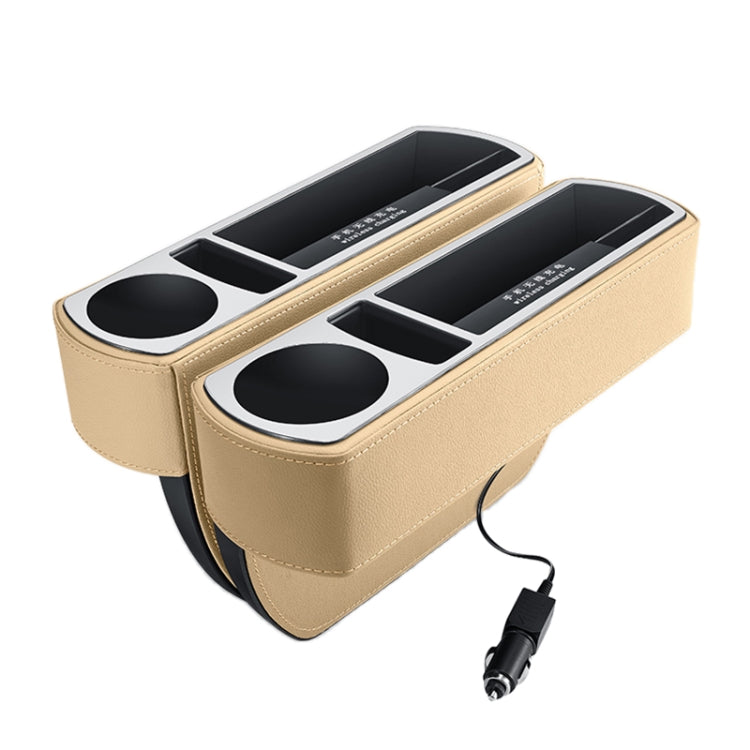 Car Multi-functional Wireless Fast Charge Console PU Leather Box Cup Holder Seat Gap Side Storage Box (Beige) - Stowing Tidying by PMC TechLife | Online Shopping South Africa | PMC TechLife | Buy Now Pay Later Mobicred