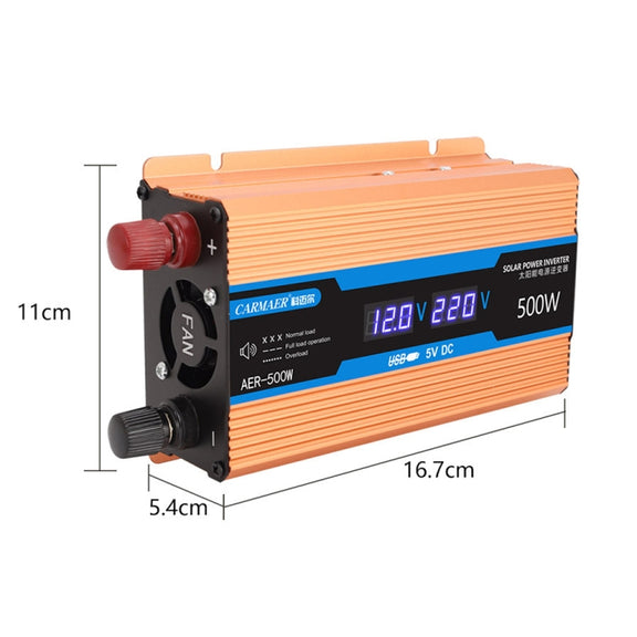 Carmaer Modified Sine Wave 12V to 220V 500W Car Multi-function Double Digital Display Inverter Household Power Converter
