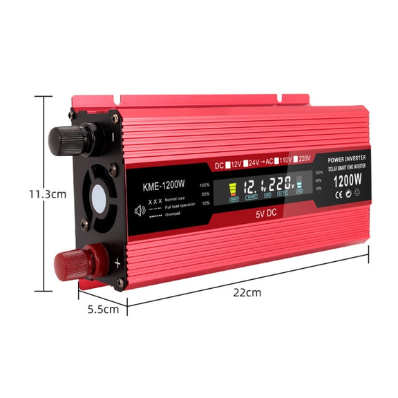 Carmaer US Plug 12V to 110V 1200W Car LCD Display Inverter Household Power Converter