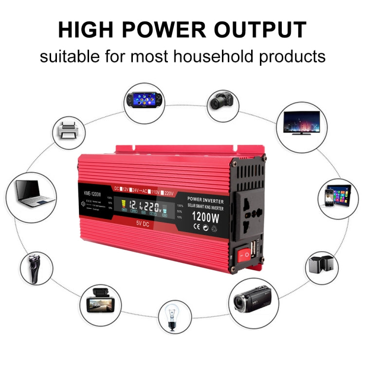 Carmaer US Plug 12V to 110V 1200W Car LCD Display Inverter Household Power Converter