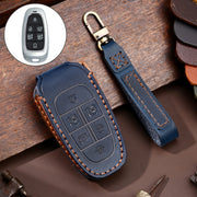 Hallmo Car Cowhide Leather Key Protective Cover Key Case for Hyundai 6-button(Blue)