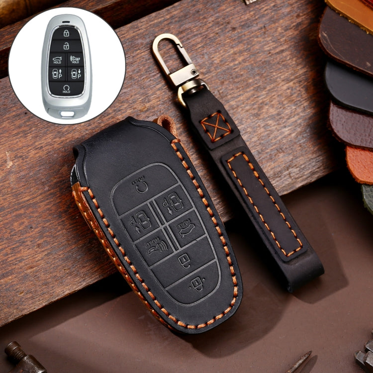 Hallmo Car Cowhide Leather Key Protective Cover Key Case for Hyundai 7-button(Black) - free shipping - PMC TechLife - Order now!
