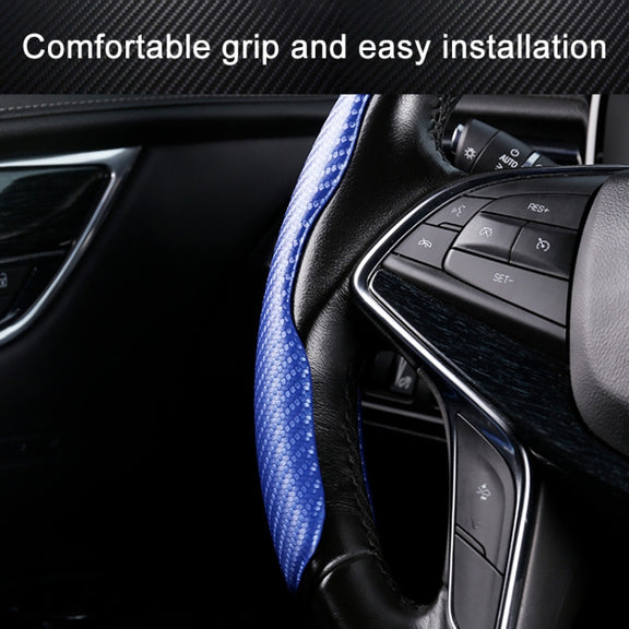 Car Universal Carbon Fiber Texture Leather Steering Wheel Cover (Blue)