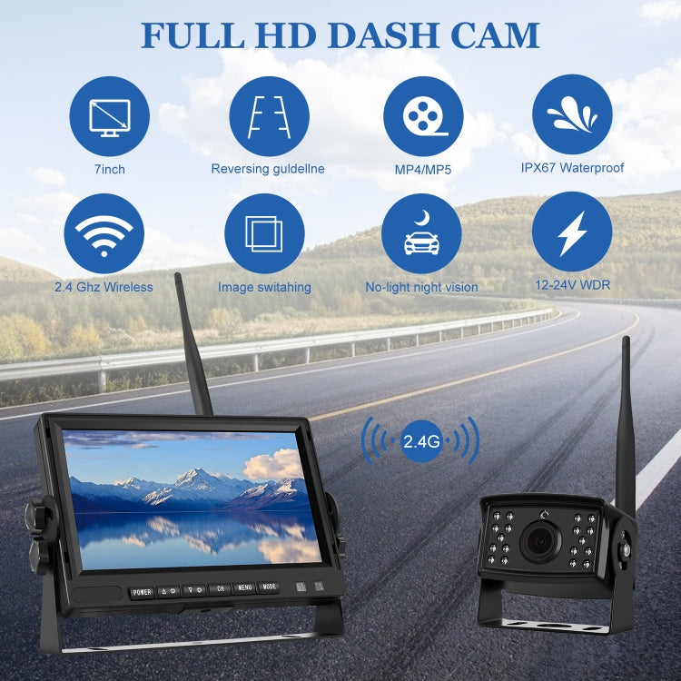 PZ710-W 7 inch Car Digital Wireless Rear-view Split-screen Monitor Single Record - Rearview Monitors by PMC TechLife | Online Shopping South Africa | PMC TechLife | Buy Now Pay Later Mobicred