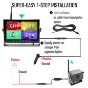 7 inch Car Digital Wireless Rear-view Split-screen Monitor Four Record
