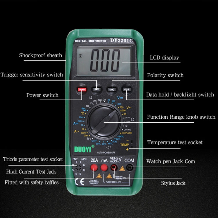 DUOYI DY2201C Car High-precision Digital Multi-function Maintenance Automatic Universal Meter - free shipping - PMC Jewellery - Order now!