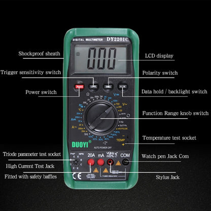 DUOYI DY2201C Car High-precision Digital Multi-function Maintenance Automatic Universal Meter - free shipping - PMC Jewellery - Order now!