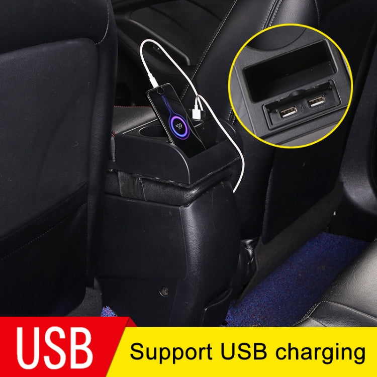 Car Multi-functional Dual USB Armrest Box Booster Pad, Microfiber Leather Straight Type (Black White)