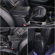 Car Multi-functional Dual USB Armrest Box Booster Pad, Carbon Fiber Leather Curved Type (Black)