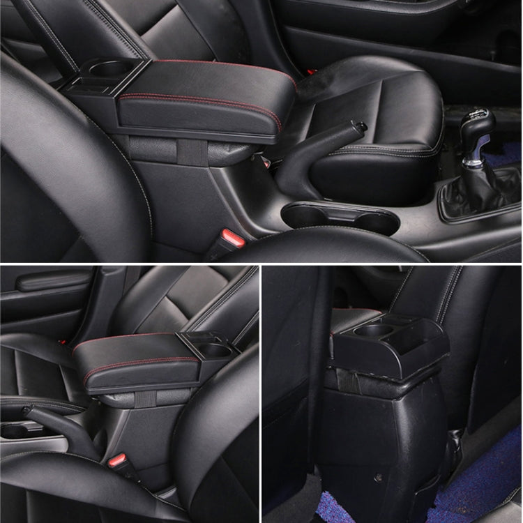 Car Multi-functional Dual USB Armrest Box Booster Pad, Carbon Fiber Leather Straight Type (Black Red)