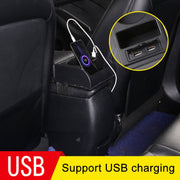Car Multi-functional Dual USB Armrest Box Booster Pad, Carbon Fiber Leather Straight Type (Black White)