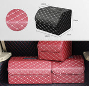 Car Trunk Foldable Storage Box, Rhombic Grid Middle Size: 40 x 32 x 30cm (Wine Red)