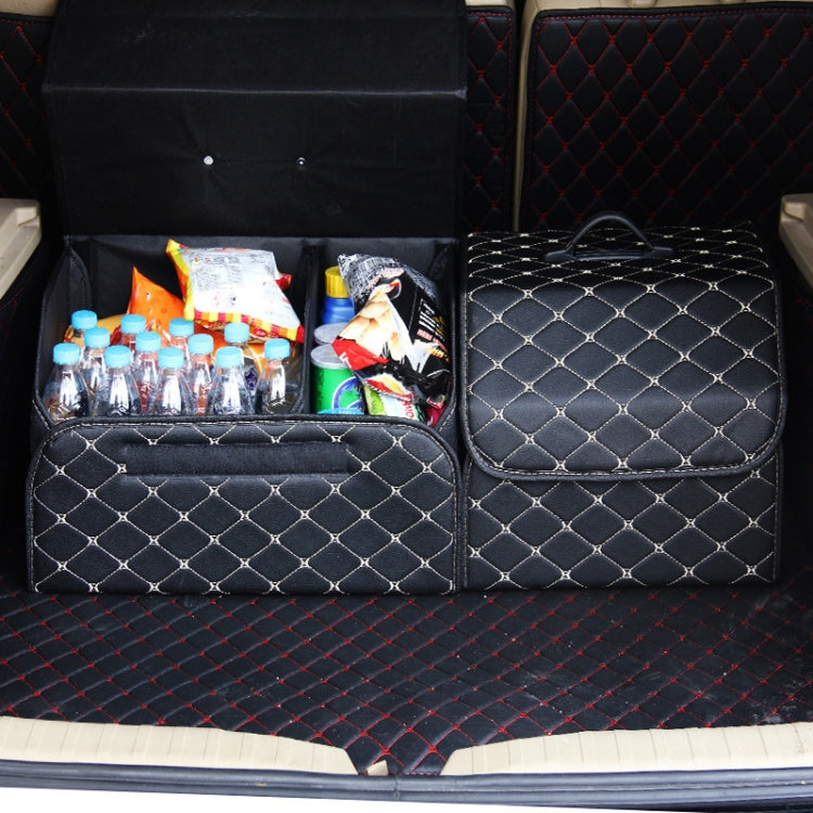 Car Trunk Foldable Storage Box, Rhombic Grid Middle Size: 40 x 32 x 30cm (Black Red)