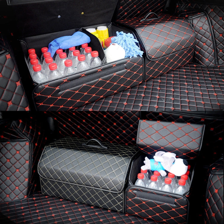 Car Trunk Foldable Storage Box, Rhombic Grid Middle Size: 40 x 32 x 30cm (Coffee)