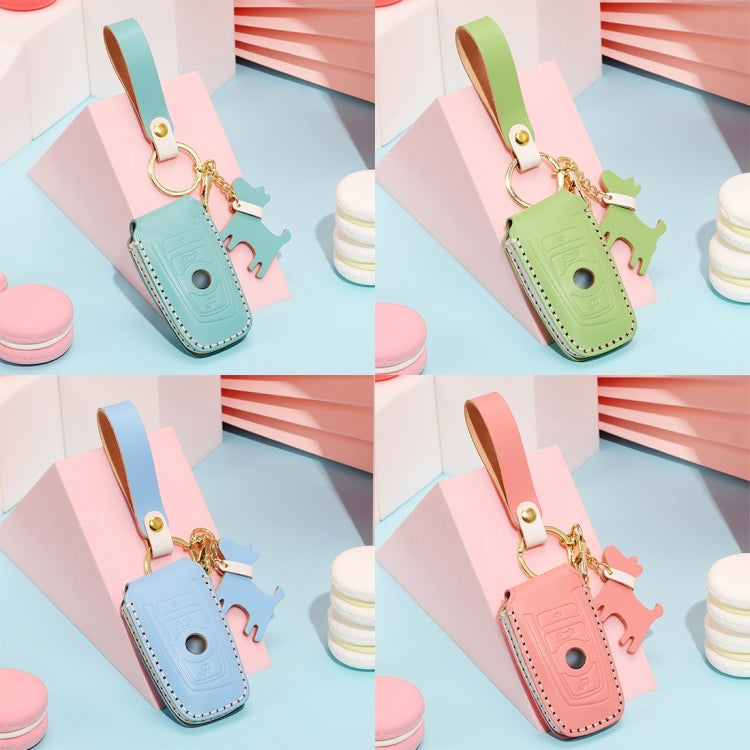 Hallmo Car Female Style Cowhide Leather Key Protective Cover for BMW, A Type(Sky Blue) - Car Key Cases by Hallmo | Online Shopping South Africa | PMC TechLife | Buy Now Pay Later Mobicred