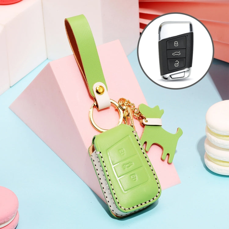 Hallmo Car Female Style Cowhide Leather Key Protective Cover for Volkswagen, A Type(Grass Green) - Car Key Cases by Hallmo | Online Shopping South Africa | PMC TechLife | Buy Now Pay Later Mobicred