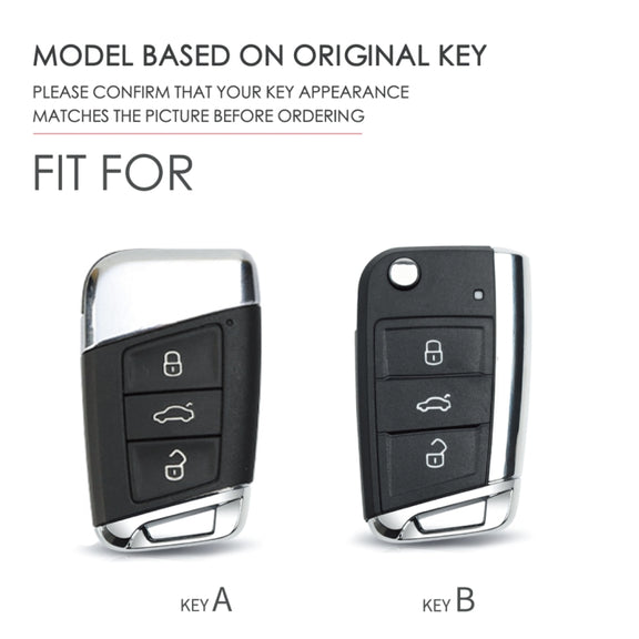 Hallmo Car Female Style Cowhide Leather Key Protective Cover for Volkswagen, A Type(Grass Green)
