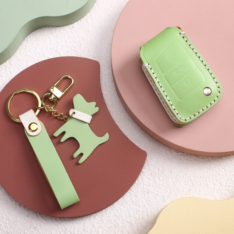 Hallmo Car Female Style Cowhide Leather Key Protective Cover for Volkswagen, A Type(Grass Green) - Car Key Cases by Hallmo | Online Shopping South Africa | PMC TechLife | Buy Now Pay Later Mobicred