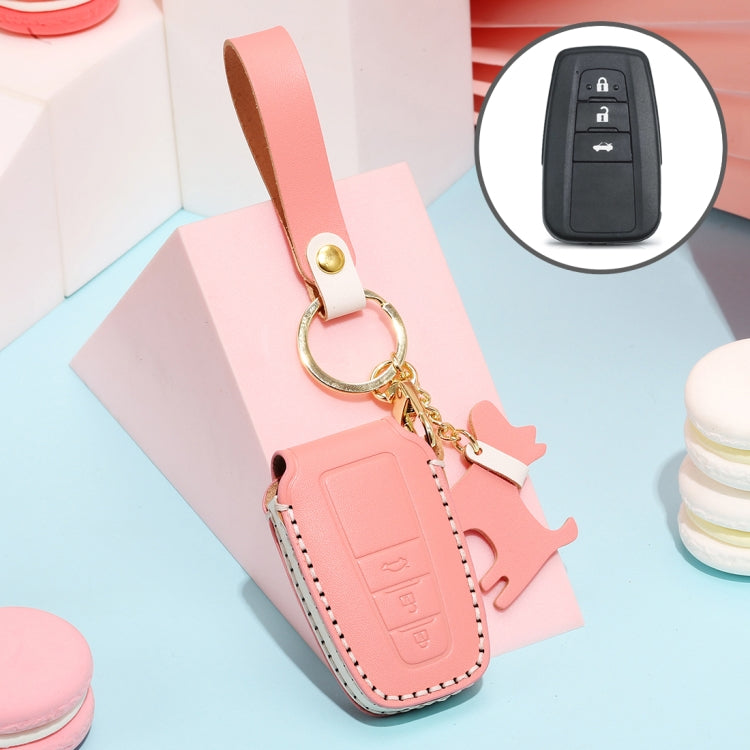 Hallmo Car Female Style Cowhide Leather Key Protective Cover for Toyota(Pink) - Car Key Cases by Hallmo | Online Shopping South Africa | PMC TechLife | Buy Now Pay Later Mobicred
